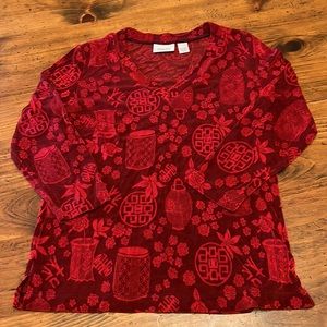 Chico’s Travelers Red 3/4 Sleeve Blouse Size 1/Medium